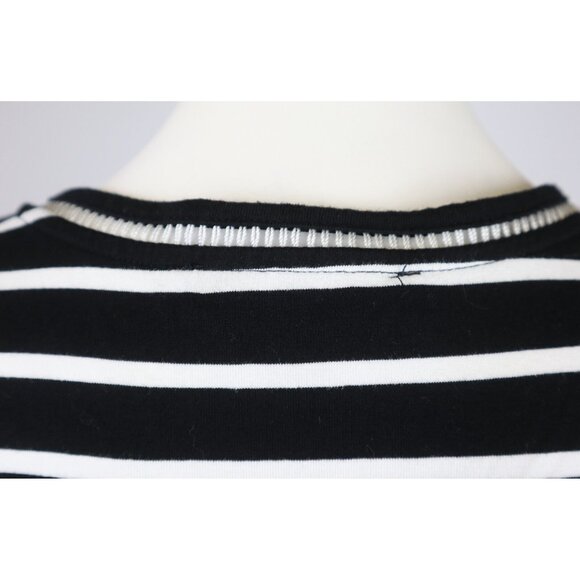 TOMMY HILFIGER - WOMEN'S BLACK AND WHITE STRIPED SHORT SLEEVE TOP -SIZE M - Picture 8 of 9